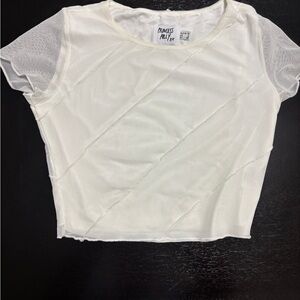 Princess Polly Cream Sheer Short Sleeve Diagonal Seam Crop Top NWOT
